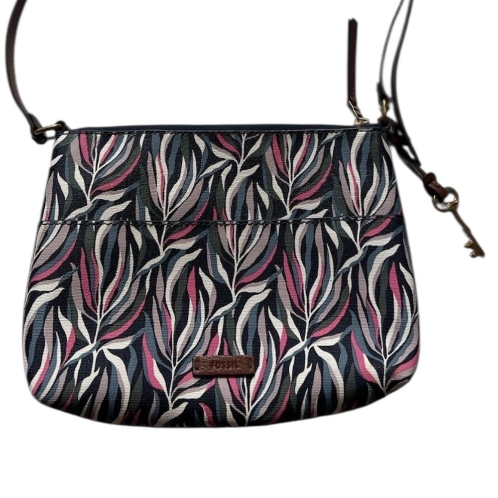 Fossil Multicolor Floral Print Leather Trim Crossbody Shoulder Bag boho - Picture 10 of 15